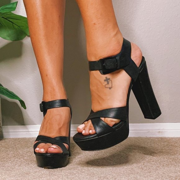 Joie Black Platform Sandals with Chunky Heel - Picture 1 of 8